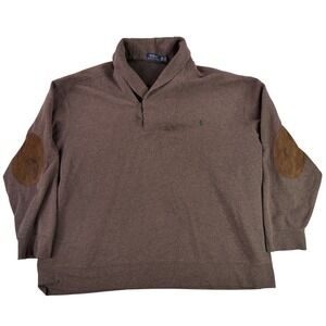 Polo Ralph Lauren Sweatshirt Men 4XB Brown Shawl Collar Suede Elbow Patches Big